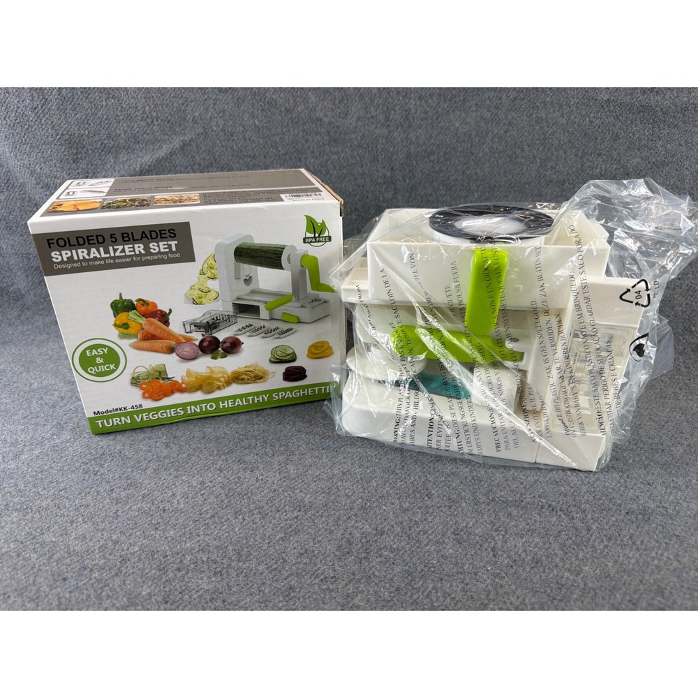 Spiralizer Set Manual KK-458 White Green 5 Blade Foldable Veggie‎ Slicer NEW